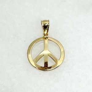 10K Yellow Gold 7/8" Peace Sign Circle Pendant Charm .51g - New